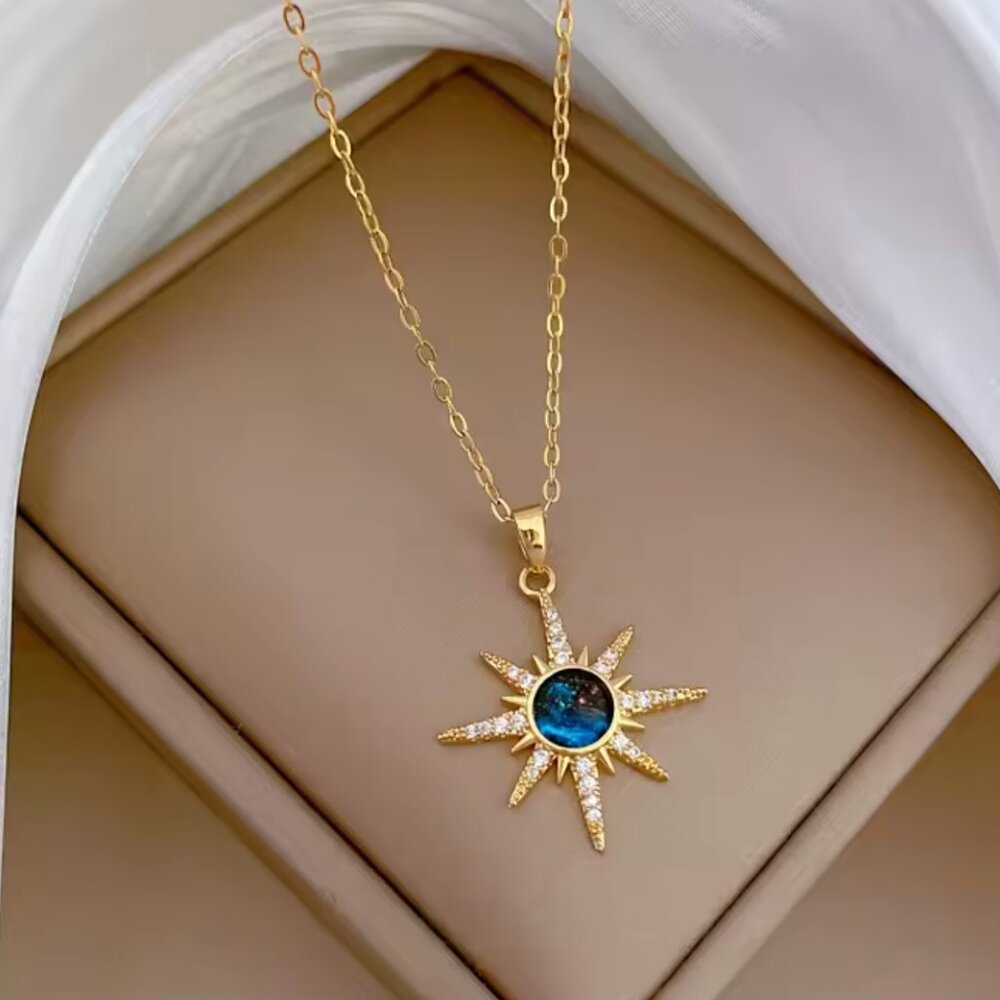 14K Gold filled Sapphire Moon Burst Necklace - Picture 1 of 2